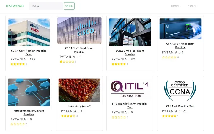 Testowo application interface