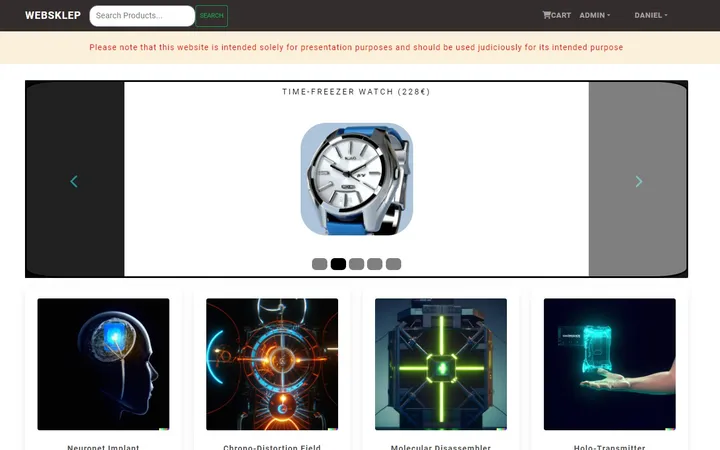 WebSklep application interface